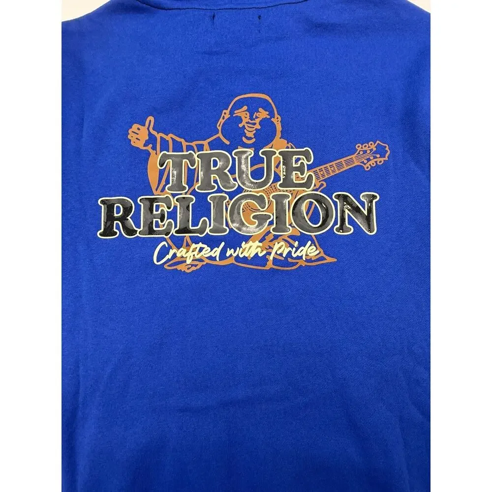 TRUE RELIGION MEN'S CONTRAST W/ BUDHA BACK DESIGN ZIP HOODIE BLUE SZ L NWT